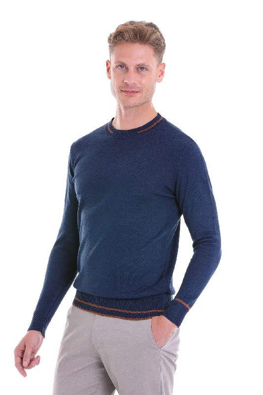 Weekend Offers That Sizzle Comfort Fit Wool Blend Indigo Crewneck Sweater