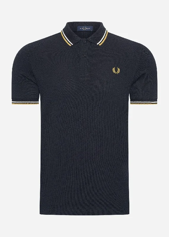 Factory Direct Sale Twin tipped fred perry shirt - navy ecru honeycomb