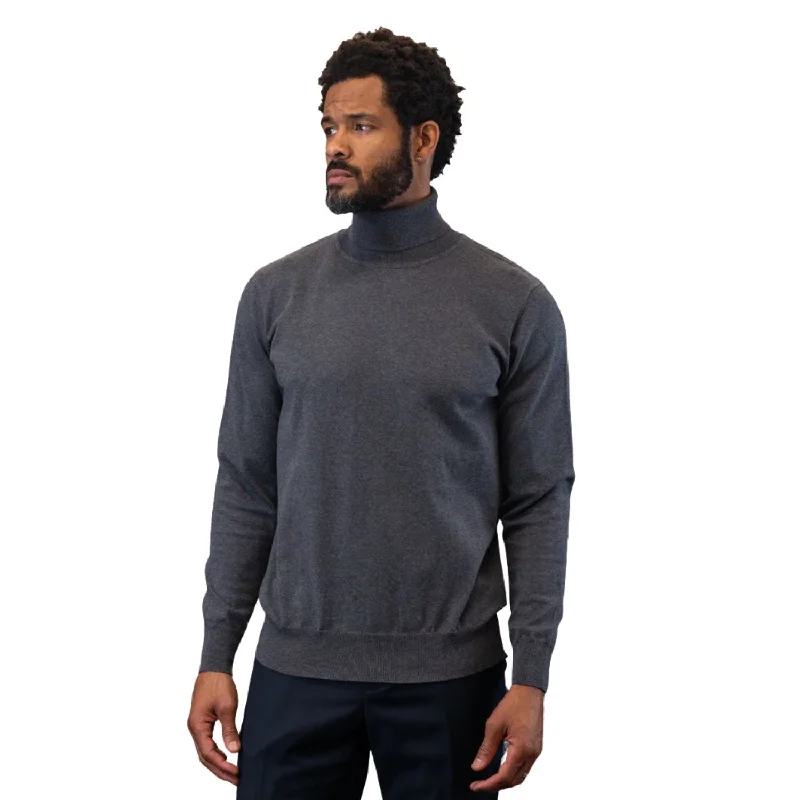 Special Offer Vesta Collection: Modern Fit Charcoal Wool & Cashmere Turtleneck Sweater