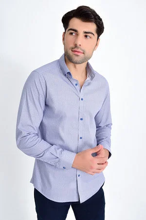Factory Direct Sale Slim Fit Long Sleeve Printed 100% Cotton Navy Casual Shirt