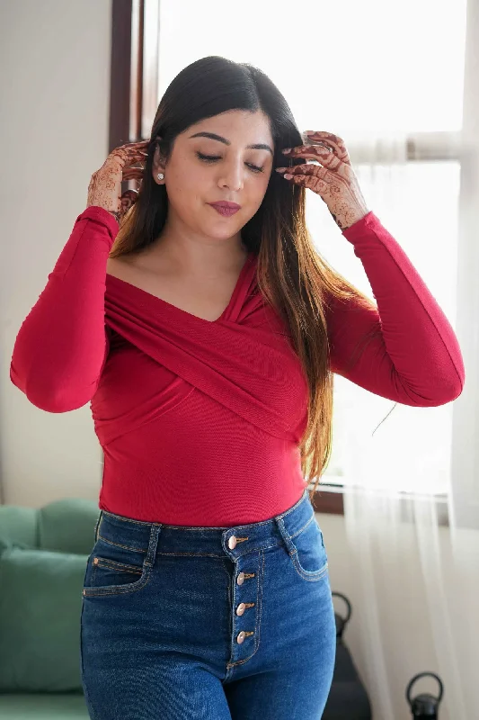 Weekend Price Cuts Galore Roy Red Statement Full Sleeves Top