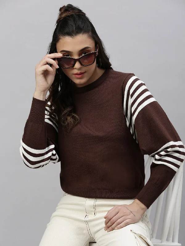 Super Bargain Women Self Design Brown Top