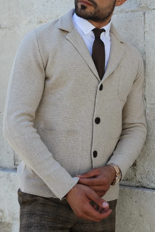 The Best Prices Percy Beige Slim Fit Knitwear Cardigan