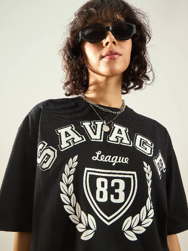 Unbeatable Prices Women Black SAVAGE Printed Crop T-shirt