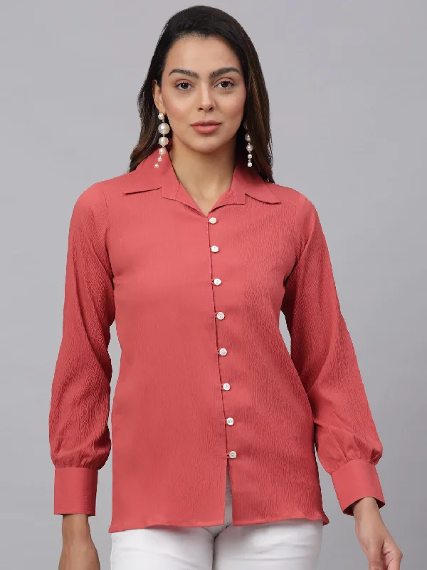 Weekend Discounts to Delight Women Peach Solid Shirt