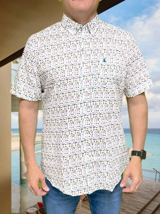 New Deals Regatta Short Sleeve Men's Woven Shirts Flags Printed