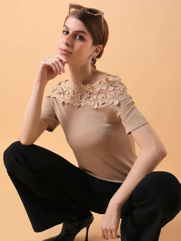 Weekend Specials to Love Women Solid Beige Top