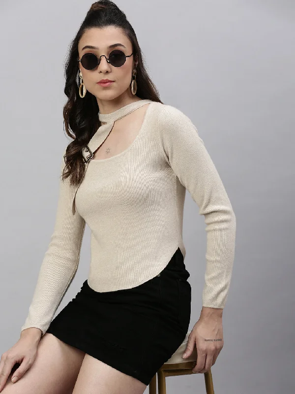 Quick Sale Women Solid Beige Top