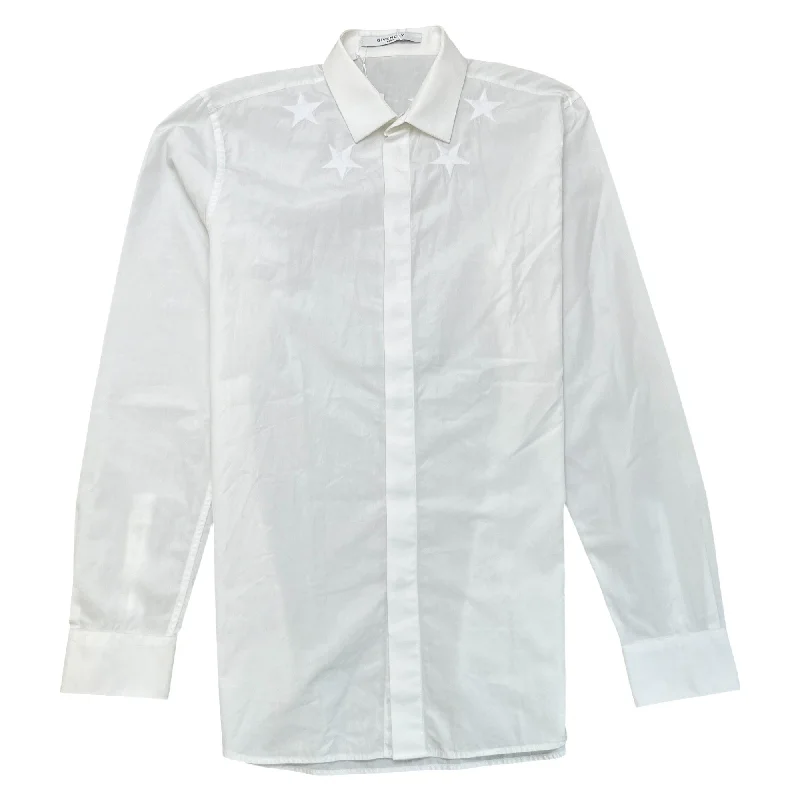 Don't Miss Out Men's Embroidered Star Shirt White Size L