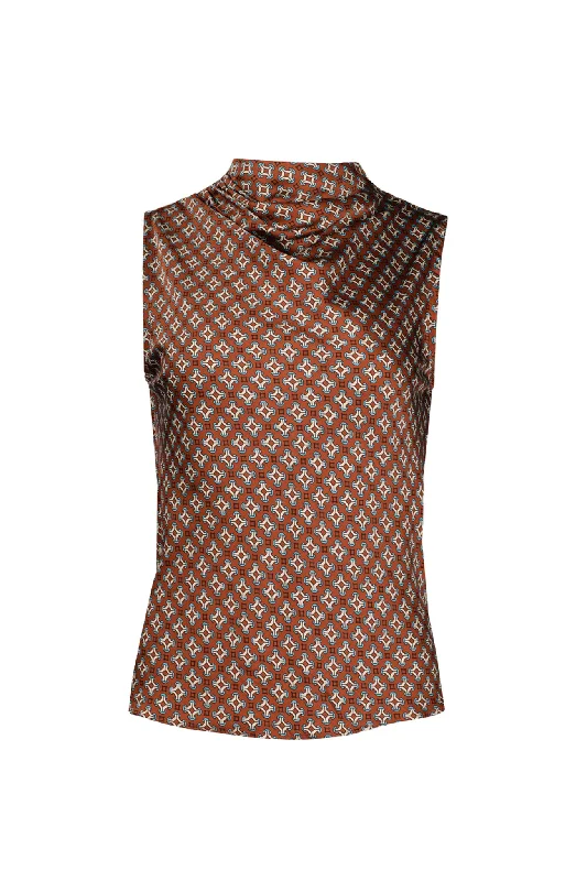 The Best Deal Claude Cowl Neck Top - Copper Heritage Print