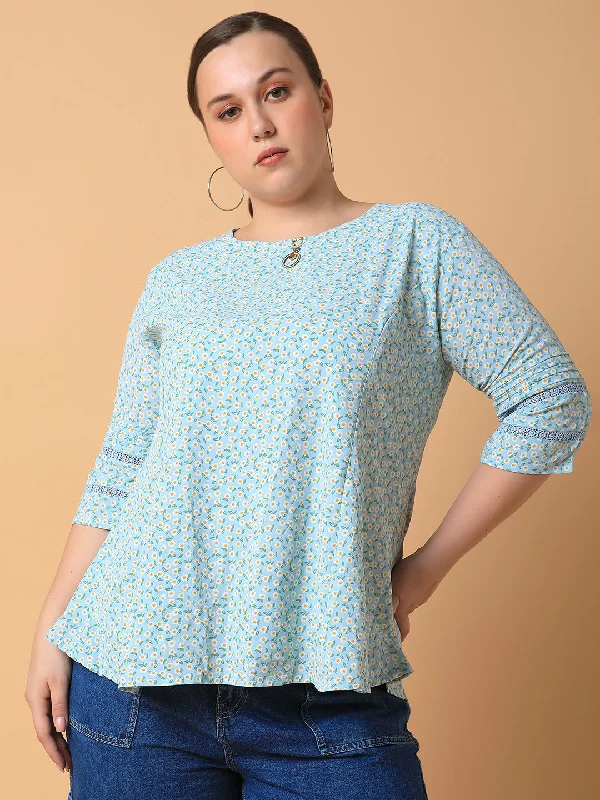 Weekend Specials to Indulge In Women Floral Sea Green Top