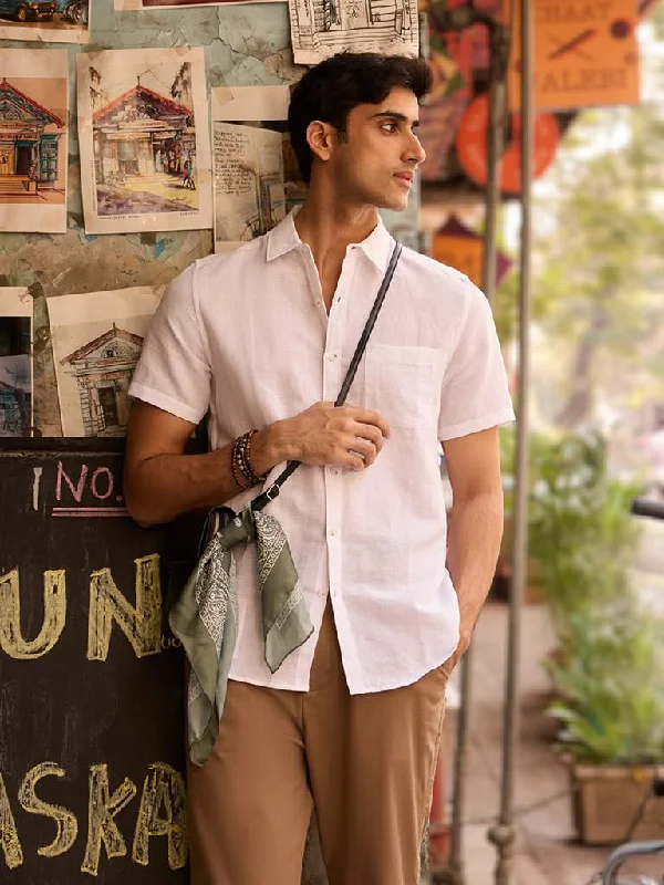 Weekend Savings Fiesta WES Casuals White Slim Fit Blended Linen Shirt