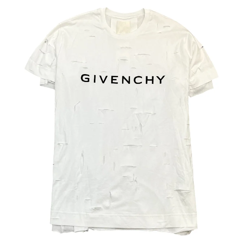 Great Deal Men's Distressed Logo Print T-Shirt White Size XS