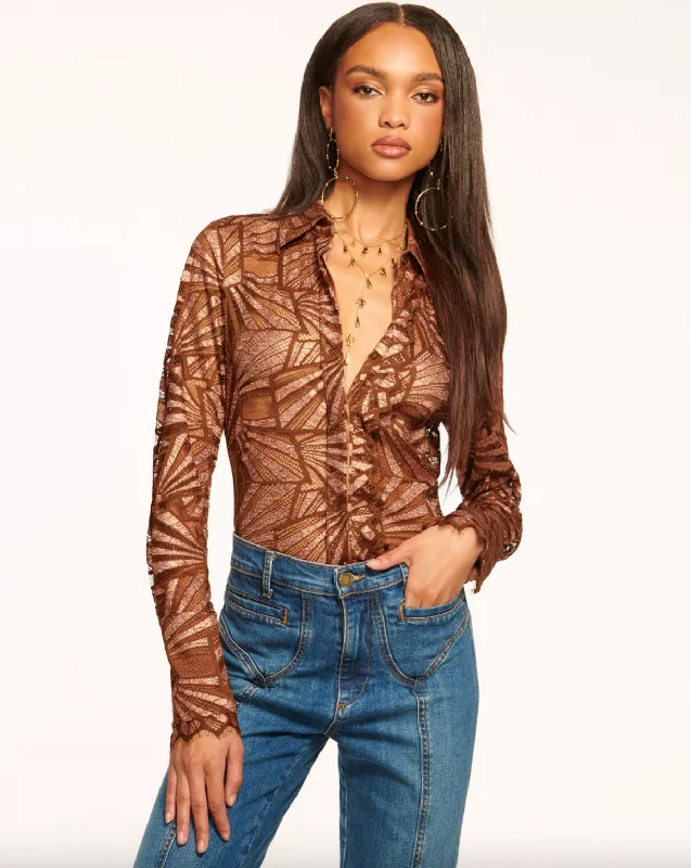Special Offer Priscilla Lace Button Down Top - Bronze Lace