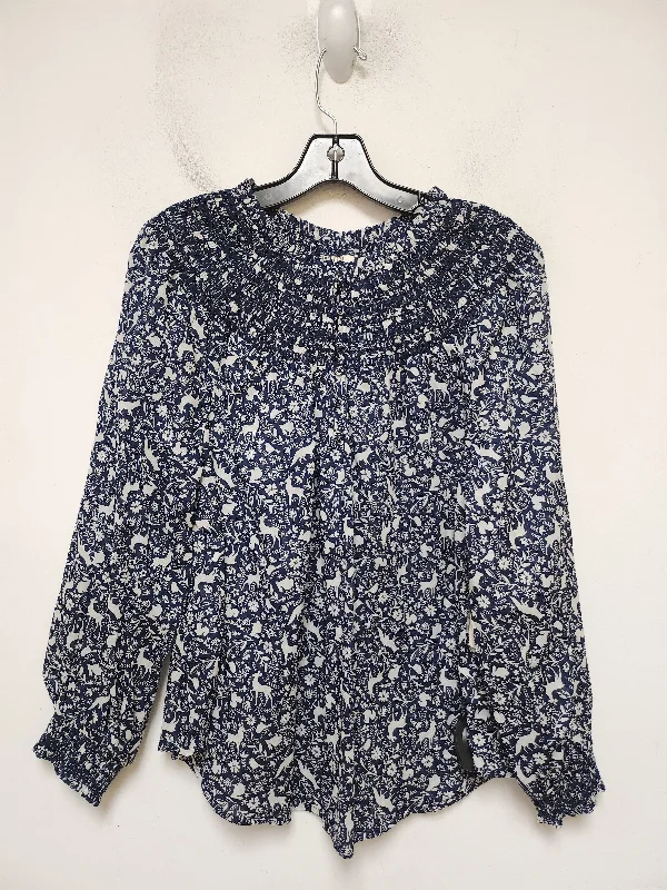 Year-End Clearance Top Long Sleeve By Ana In Blue & White, Size: M