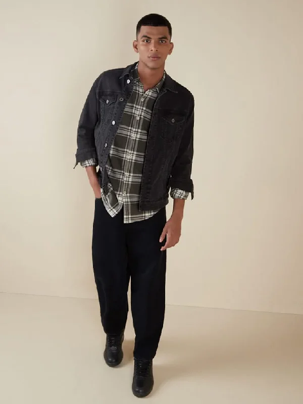 Weekend Discounts Worth Grabbing Nuon Olive Checkered Slim-Fit Shirt