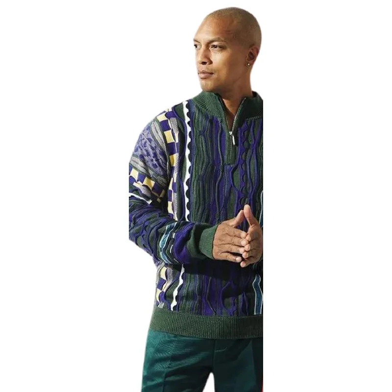 Hurry Up Zipper Collection: Quarter-Zip Pullover Sweater Teal Green Accents