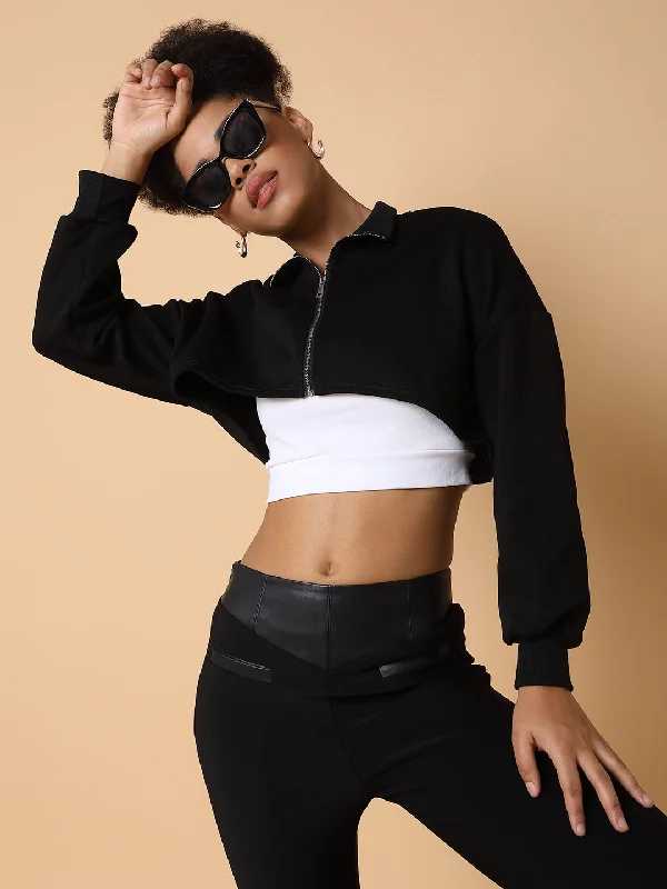 Savings Galore Women Solid Black Crop Top with Tank top