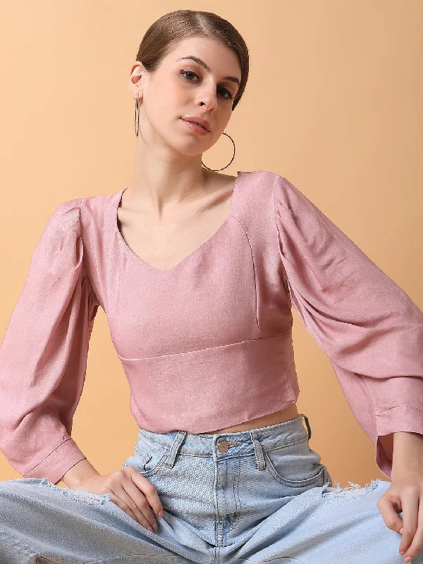 Weekend Deals to Brighten Your Day Women Solid Peach Blouson Top