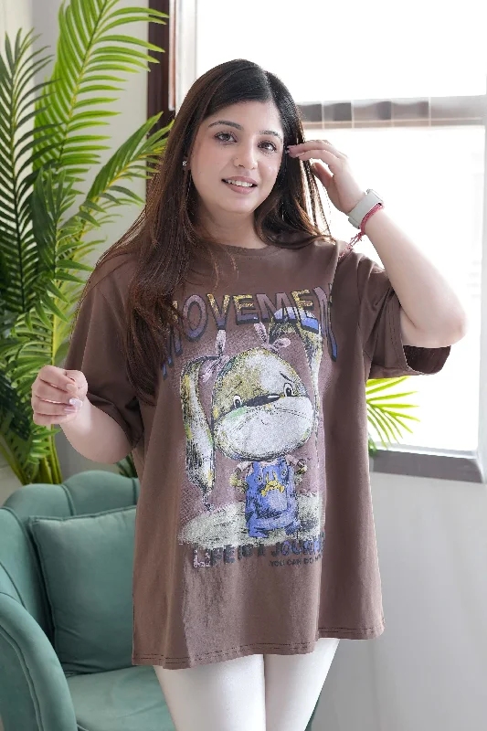 Weekend Savings Extravaganza Lucy Brown Printed Boyfriend Fit Tshirt