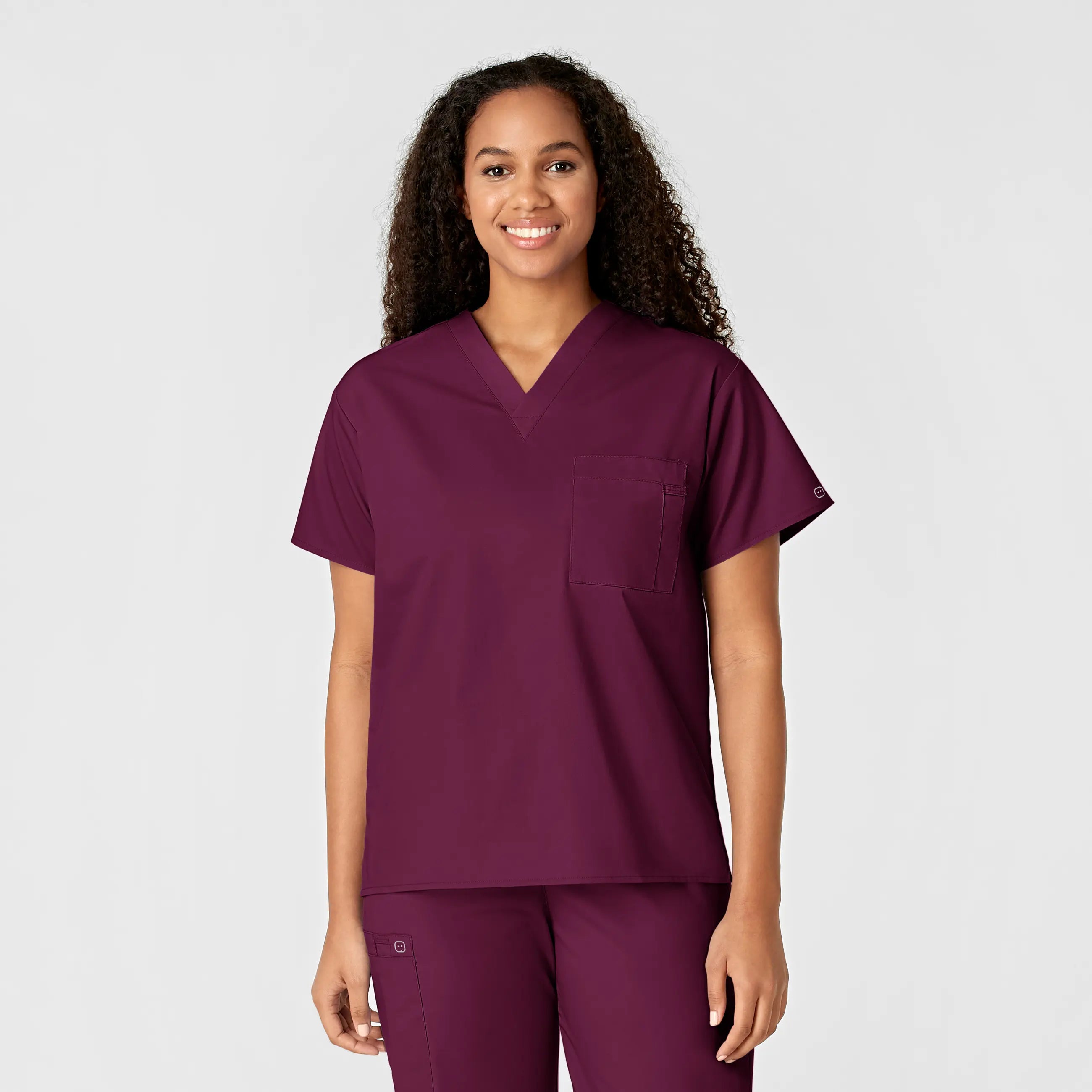 Hurry Up Wink Unisex V-Neck Scrub Top - Wine