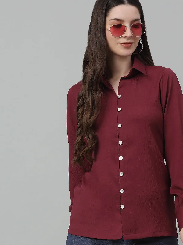Weekend Offers That Shine Women Maroon Solid Casual Shirt