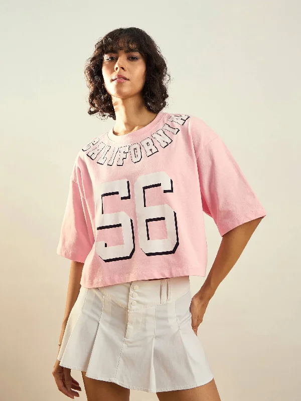 Weekend Offers That Shine Women Prysm Pink CALIFORNIA Printed Crop T-shirt
