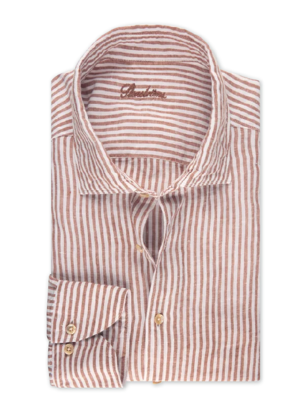 Weekend Bargains to Cherish ID24348-Stenstroms Rust Linen Stripe Shirt