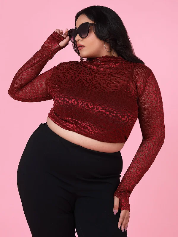 Weekend Deals That Amaze Women Solid Maroon Sheer Top
