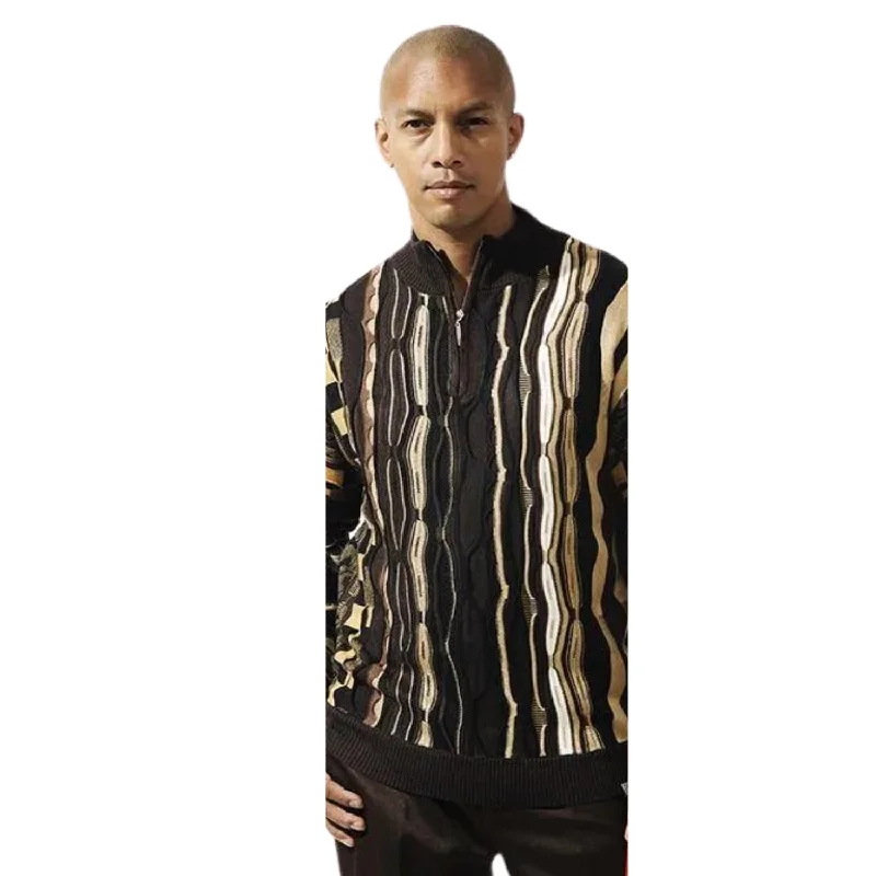 Flash Sale Zipper Collection: Quarter-Zip Pullover Sweater Brown Accents