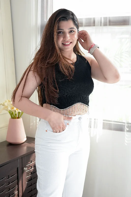 Take Action Binny Black Crystal Detailing Tank Top