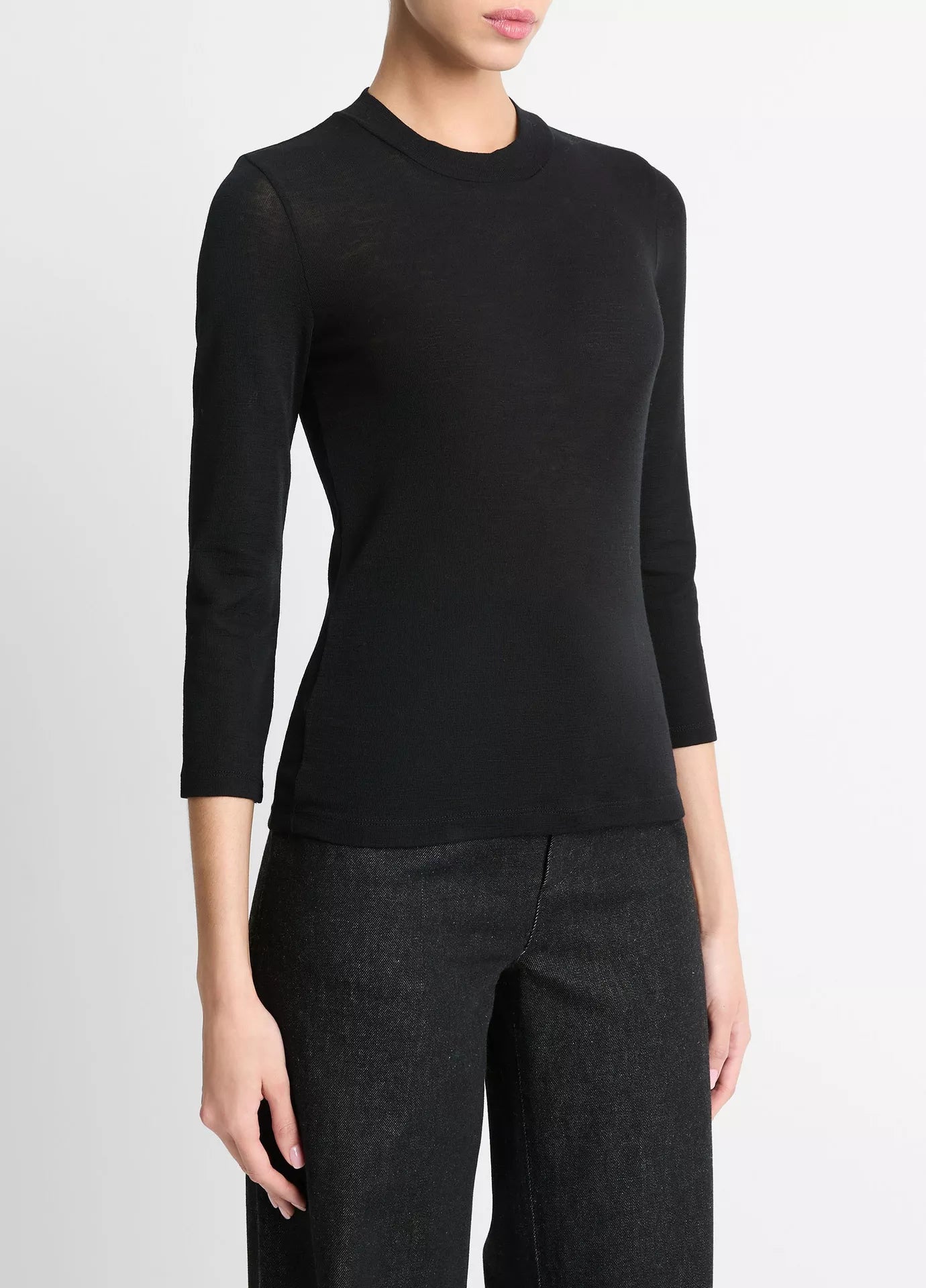 The Best Deal Wool Three-Quarter-Sleeve Mock-Neck Top - Black
