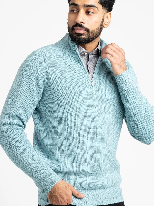 Big Savings Light Blue Rainwool Quarter-Zip Pullover Sweater