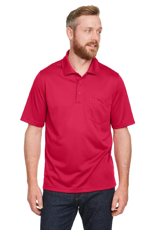 Early Access Harriton Mens Advantage Performance Moisture Wicking Short Sleeve Polo Shirt w/ Pocket - Red