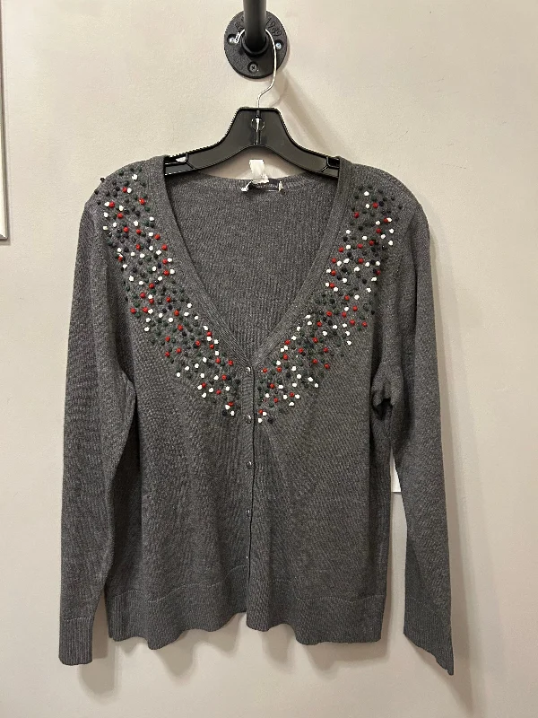 Weekend Savings Spectacular Sweater Cardigan By Christopher And Banks In Grey & White, Size: Xlp