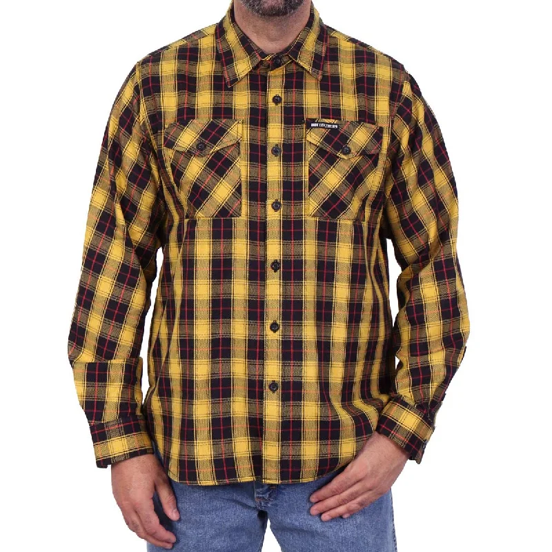 Online Only Hot Leathers FLM2036 Men's Yellow Red and Black Long Sleeve Flannel Shirt