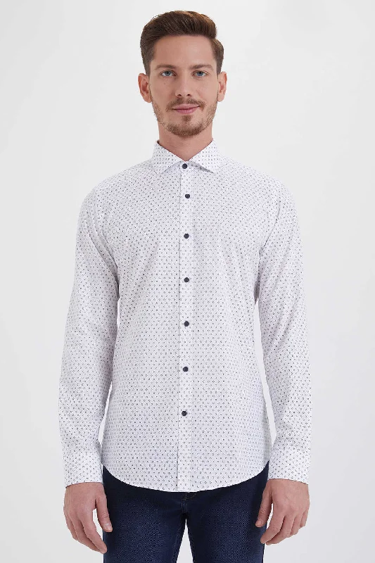 Weekend Bargains Await You Slim Fit Printed 100% Cotton Navy Casual Shirt
