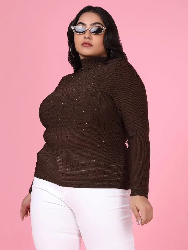 Deal of the Day Women Solid Brown Top