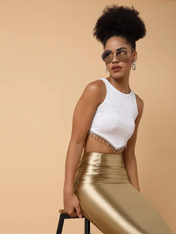 Weekend Offers That Shine Women Solid White Crop Top