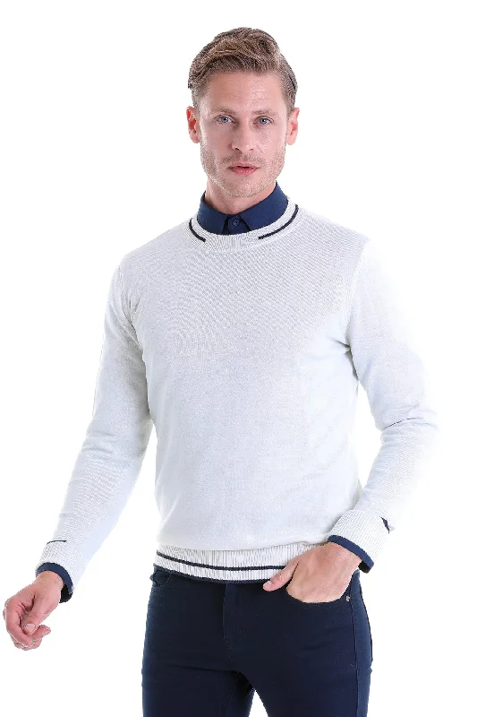 Weekend Specials to Snag Comfort Fit Wool Blend Ecru Crewneck Sweater