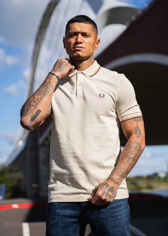 Price Smash Twin tipped fred perry shirt - oatmeal honeycomb whisky brown