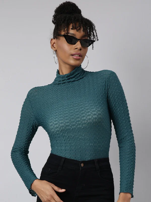 The Best Prices Women Teal Self Design Top