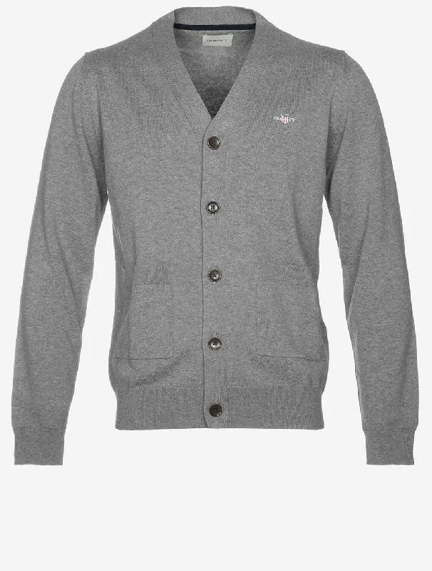 Hurry Up Classic Cotton V Cardigan Dark Grey Melange