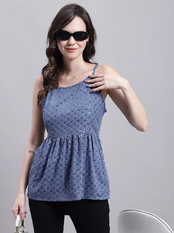 Weekend Bargains to Cherish Women's Grey Chikankari Sequen Work Empire Top