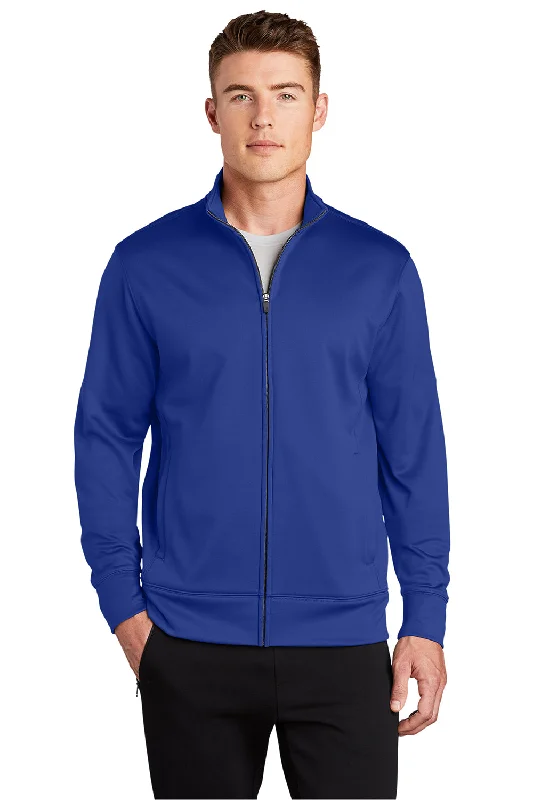 Final Clearance Sport-Tek Mens Sport-Wick Moisture Wicking Fleece Full Zip Sweatshirt w/ Pockets - True Royal Blue