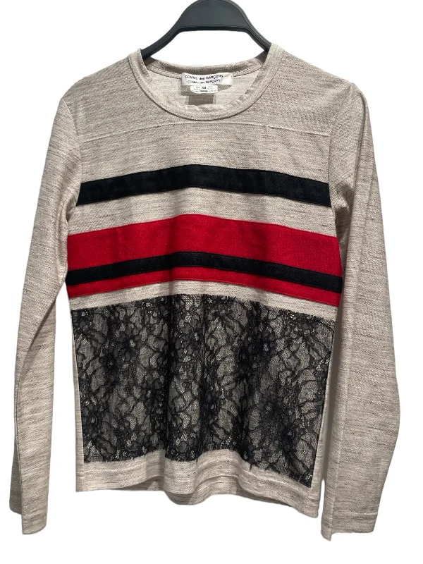 Deal Alert COMME des GARCONS///LS T-Shirt/XS/Stripe/Cotton/GRY//W [Designers] Essentials/AD2017 - lace trim
