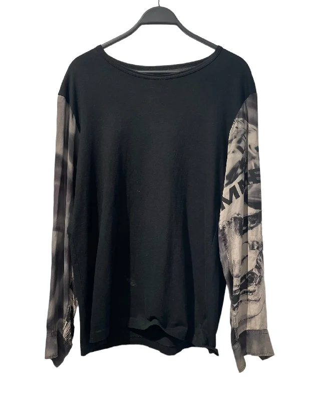 Weekend Offers That Shine BLACK Scandal Yohji Yamamoto/LS T-Shirt/M/Cotton/BLK/MIX MEDIA GREY SLEEVES