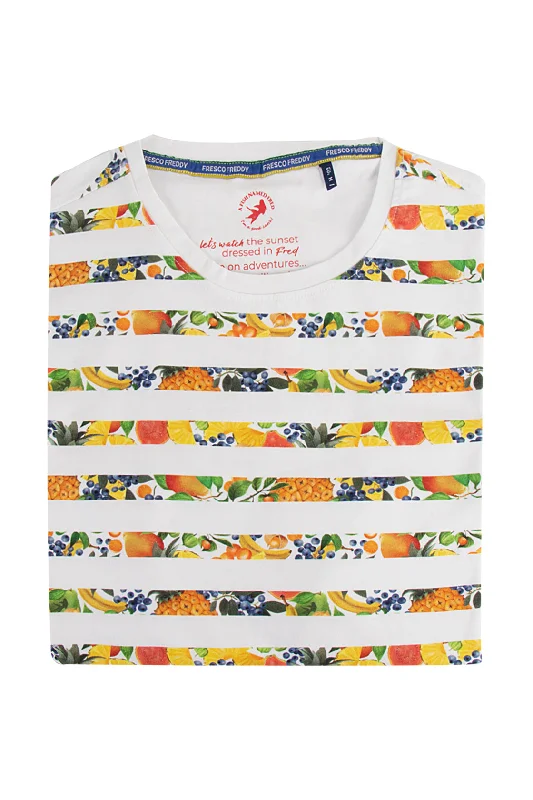 Shop and Save A Fish Named Fred Fruit Stripe Tee White