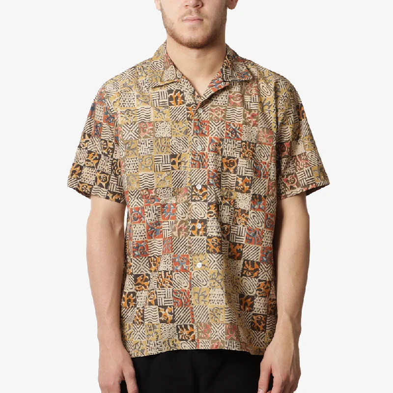 Exclusive Offer Beams Plus Open Collar Block Print Square Shirt