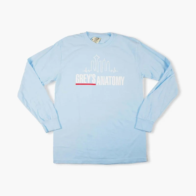 Hot Deal Grey's Anatomy Skyline Light Blue Long Sleeve Shirt